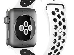 Curea iUni compatibila cu Apple Watch 1/2/3/4/5/6/7, 44mm, Silicon Sport, Alb/Negru